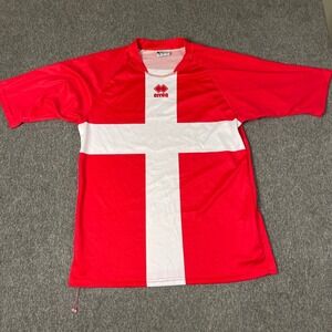 VTG Errea Denmark Soccer Jersey Red White Cross Flag Shirt Men's XL Football Top